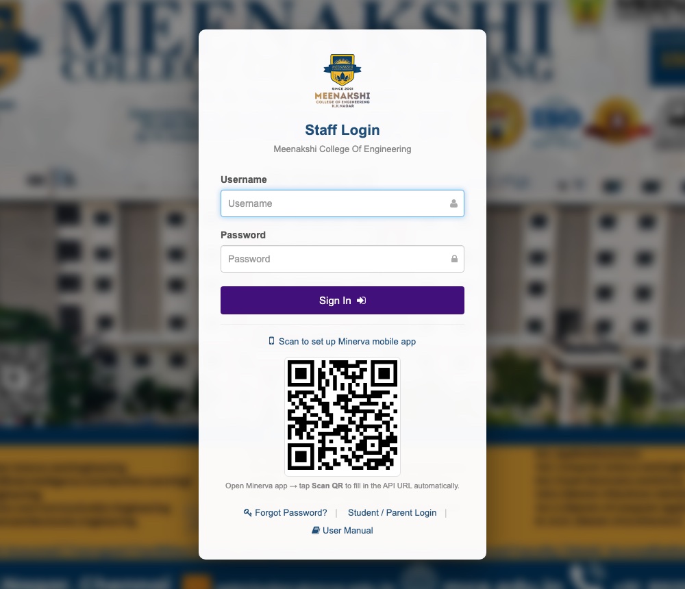 Staff login page