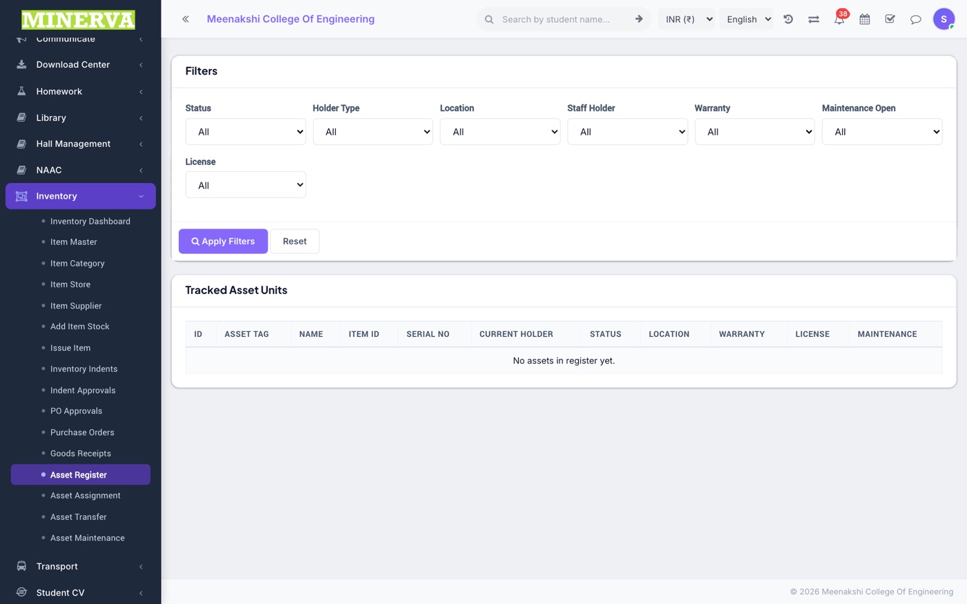 Asset Management screen