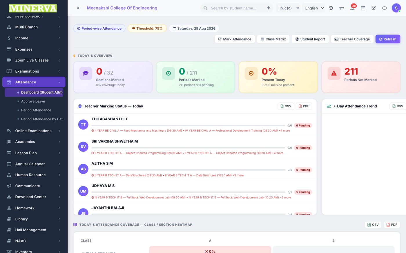 Dashboard (Student Attendance) screen