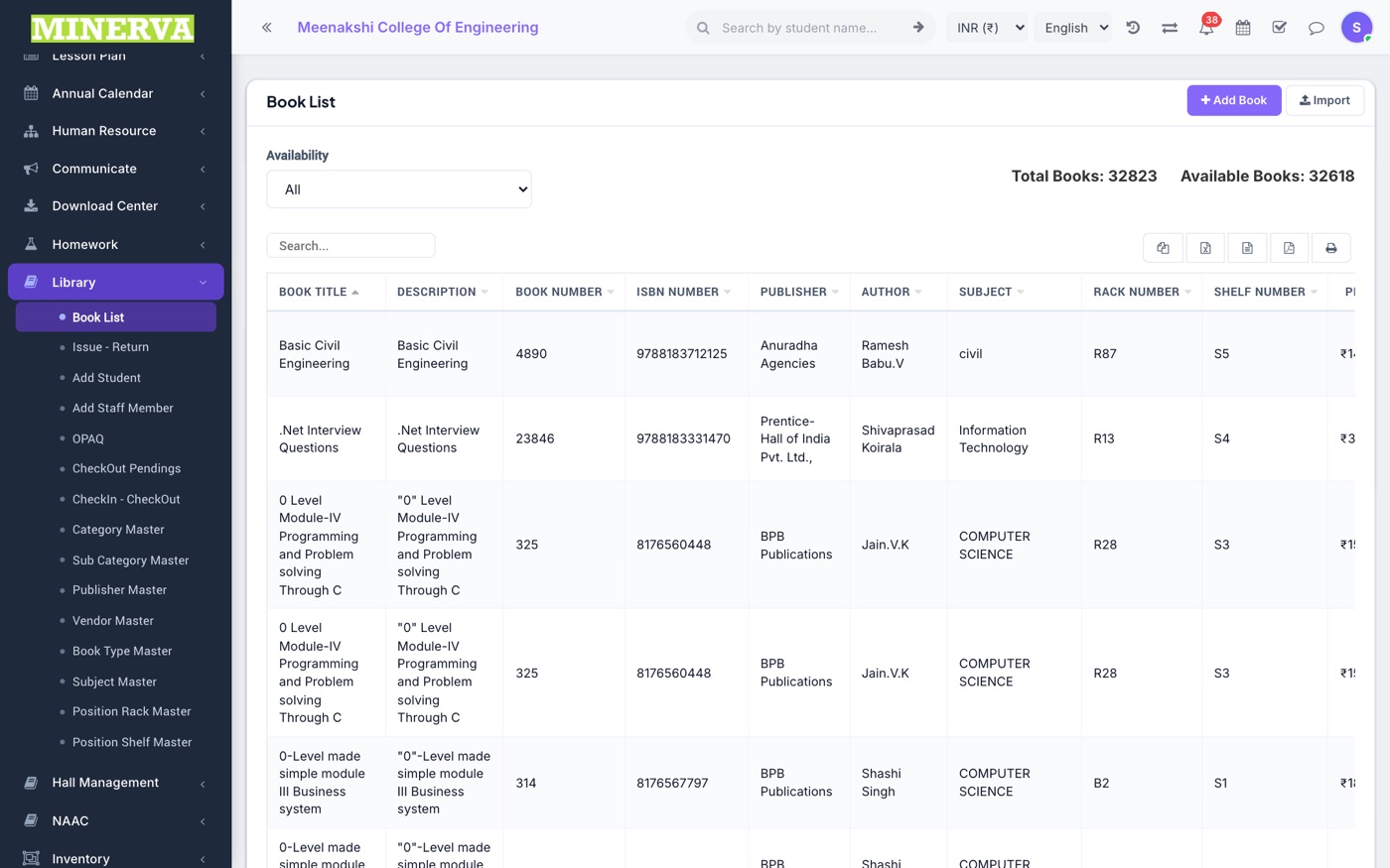 Book List screen
