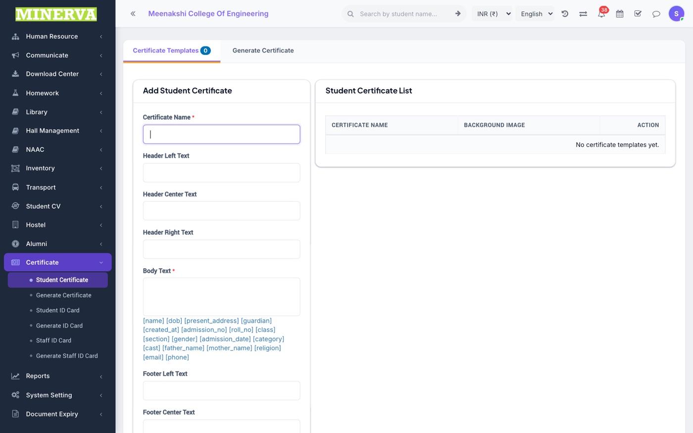 Design — Certificate & ID Card screen