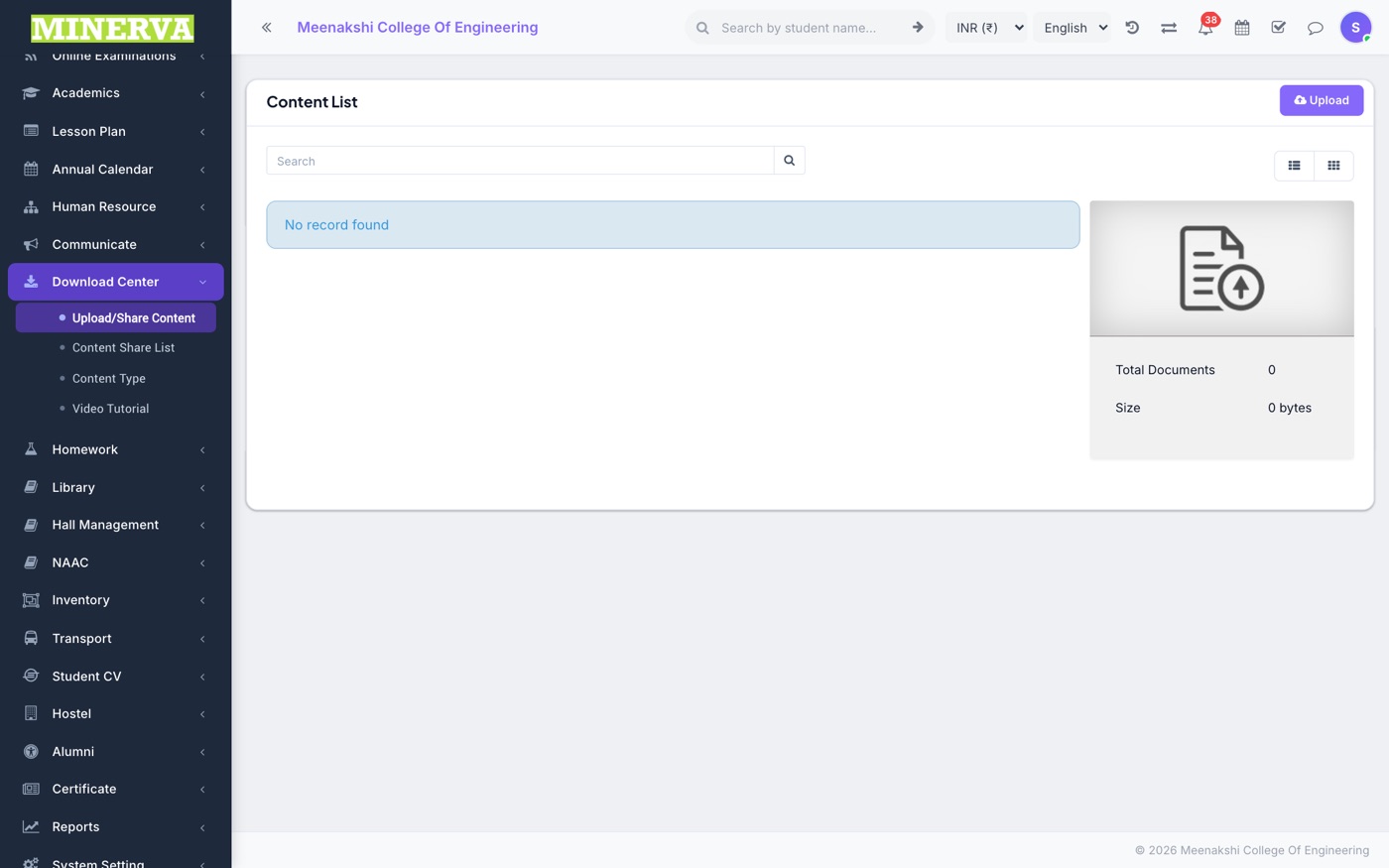 Upload / Share Content screen
