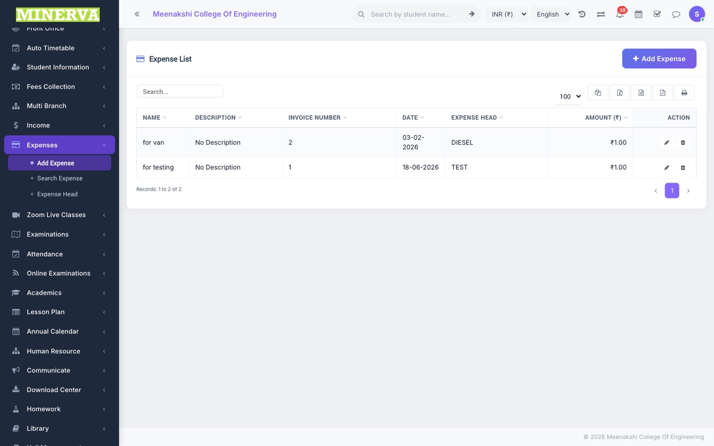 Add / Search Expense screen