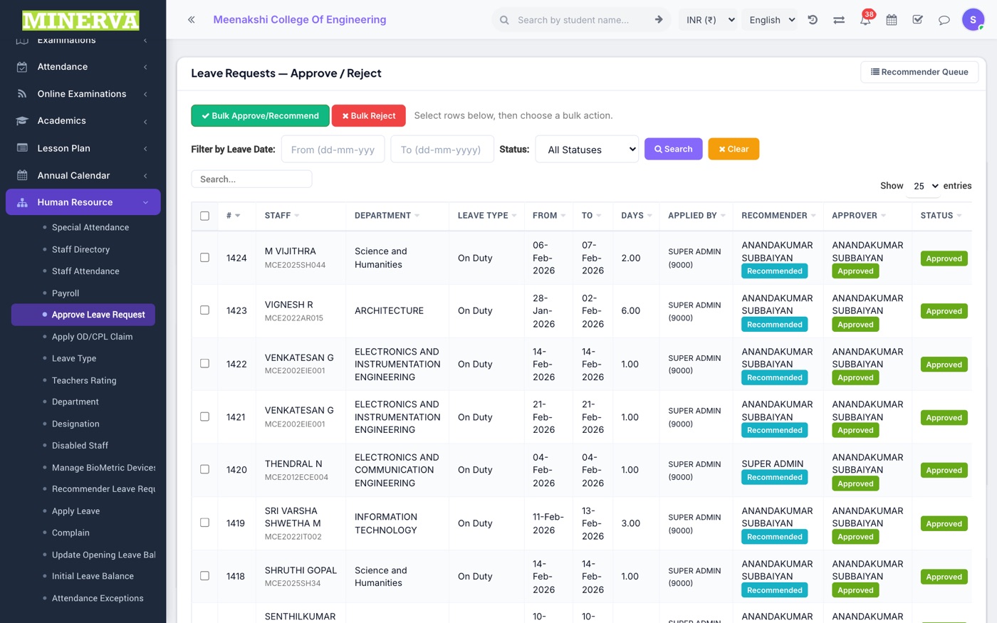 Leave Workflow screen