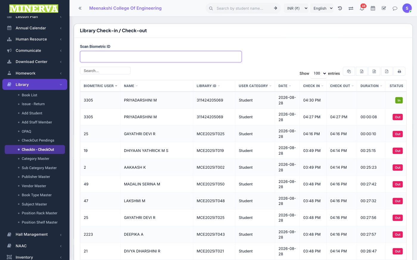 Issue / Return & CheckIn–CheckOut screen