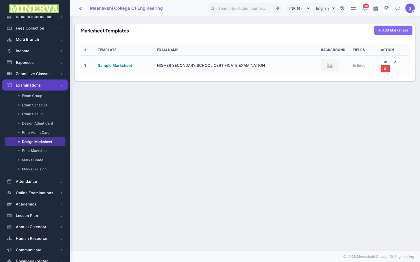 Marksheet — Design & Print screen
