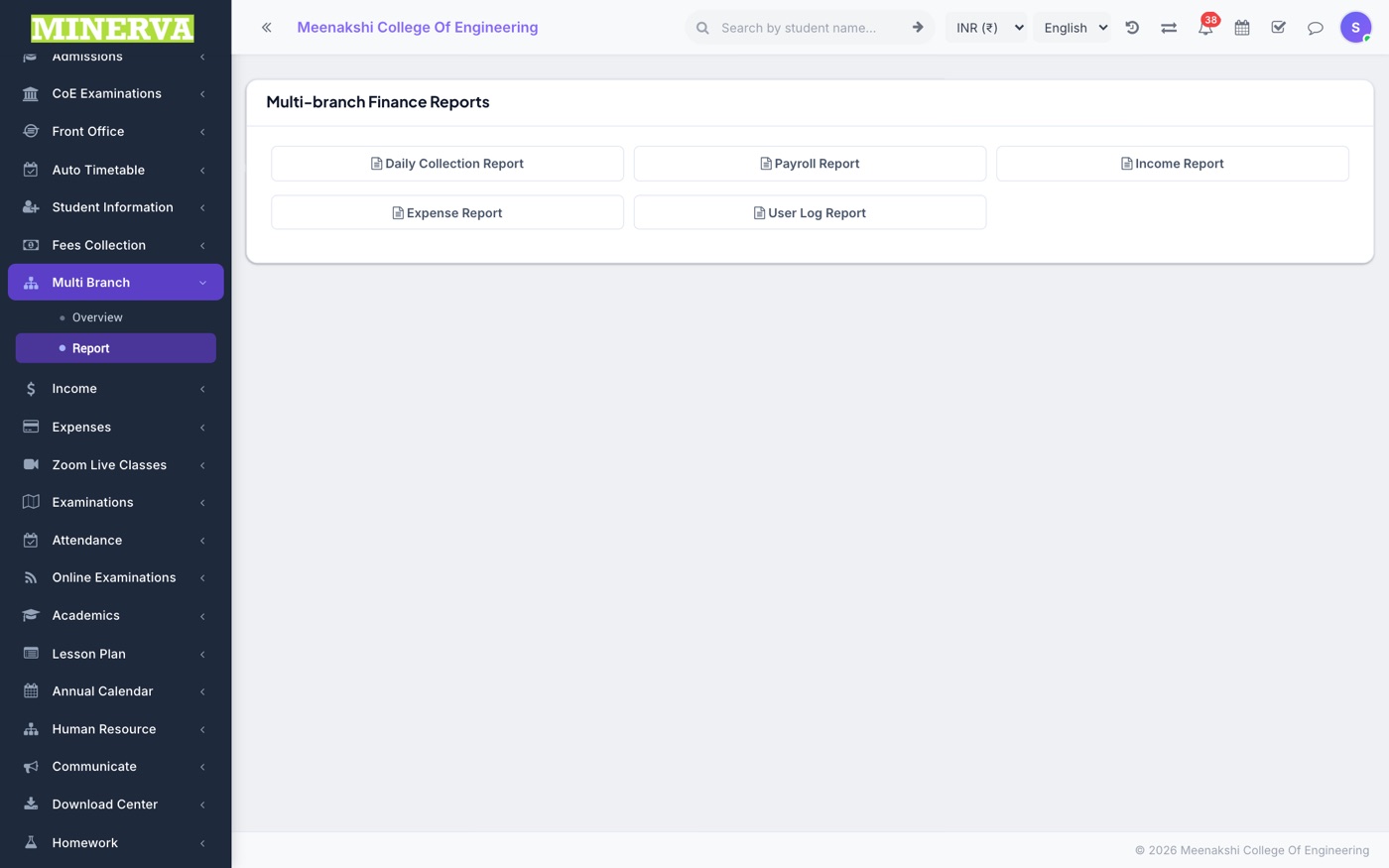 Finance Report screen