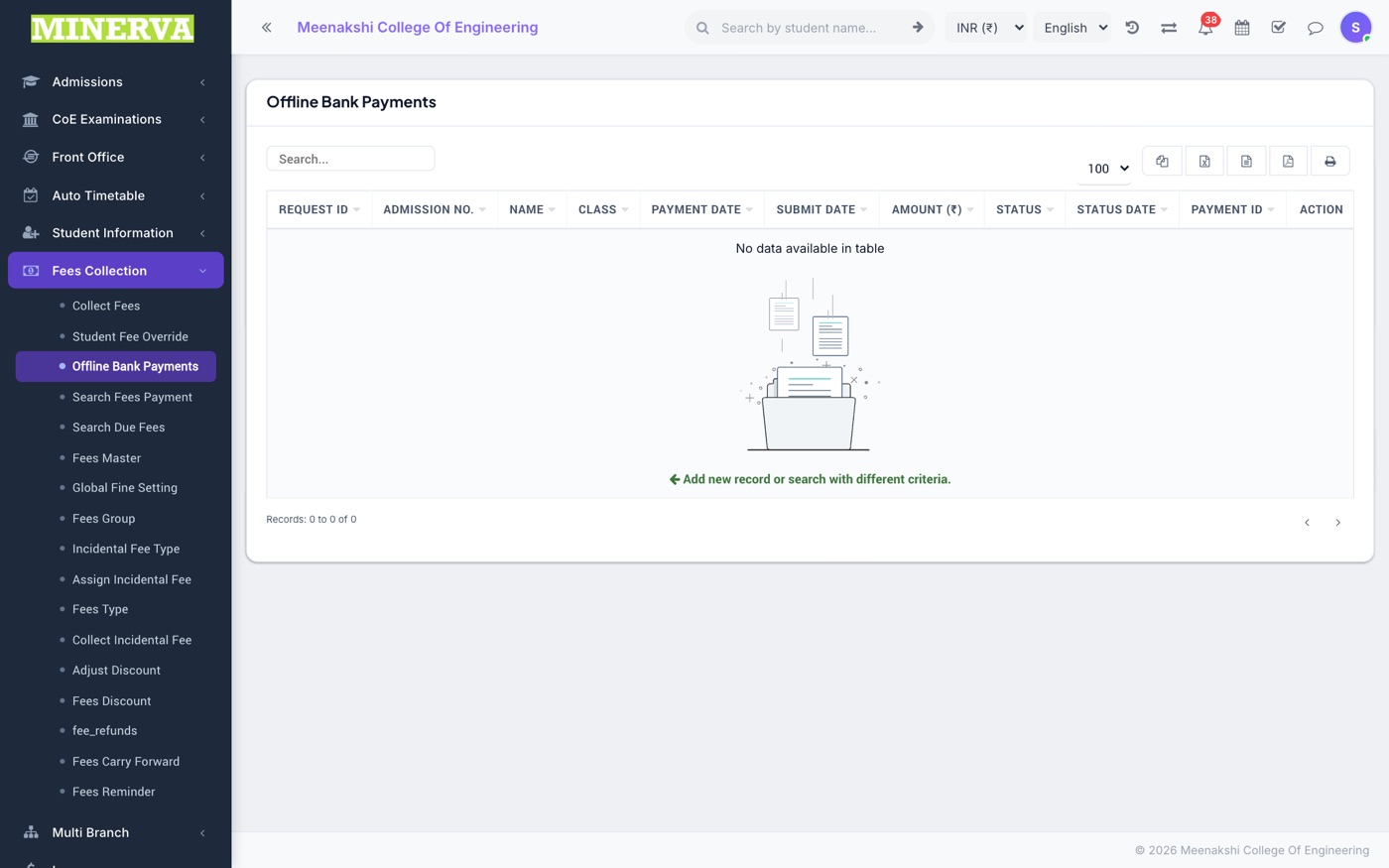 Offline Bank Payments screen