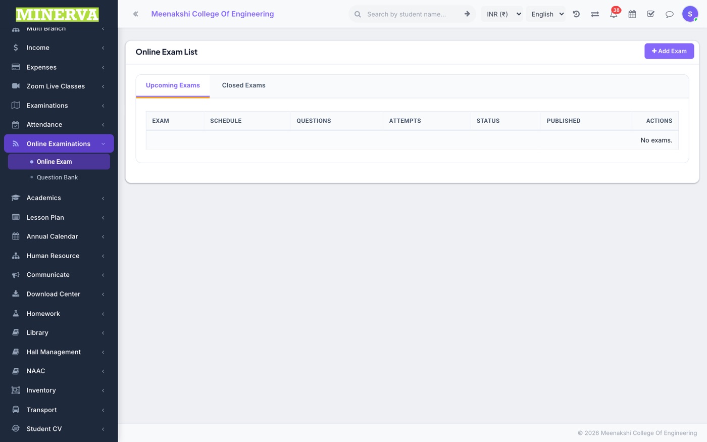 Online Exam screen