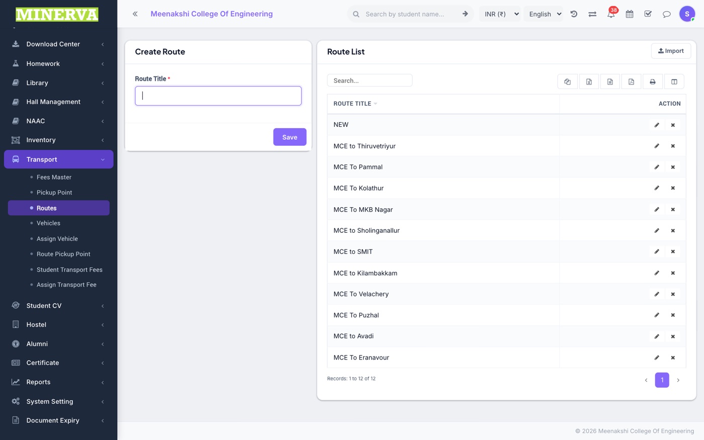 Routes, Vehicles & Assignment screen