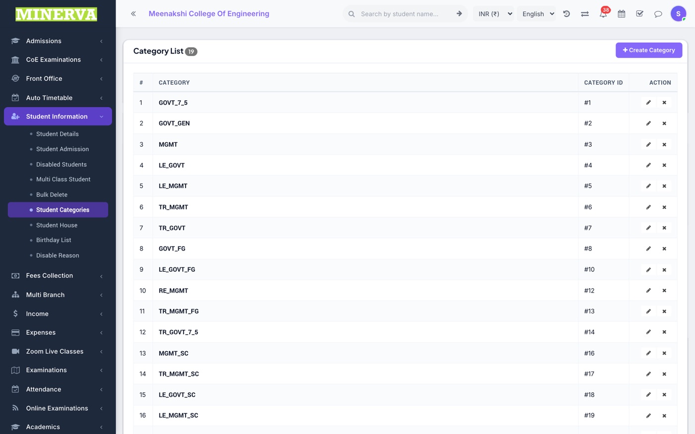 Categories, Houses & Reasons screen