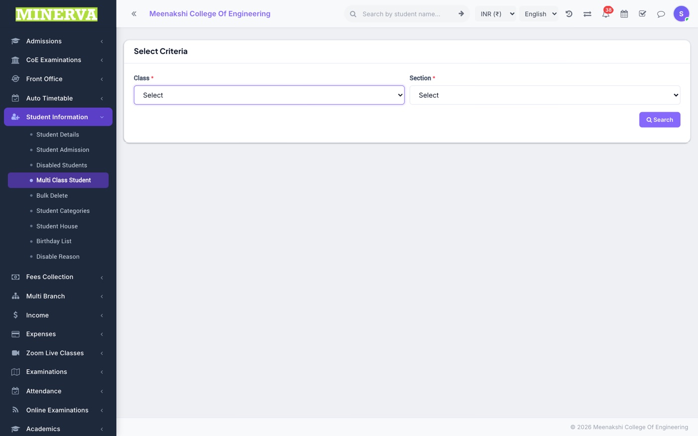 Multi Class Student screen