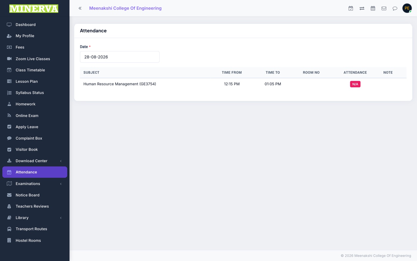 Attendance page