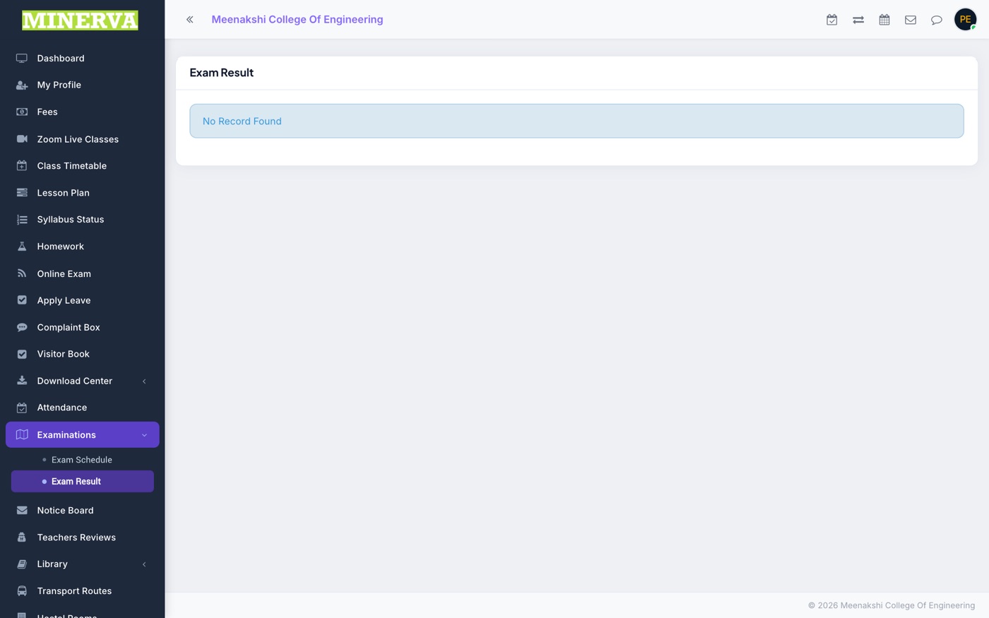 Exam Result page