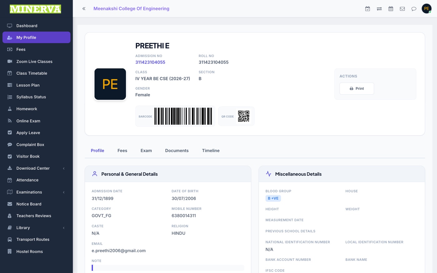 My Profile page